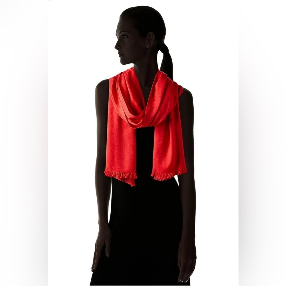 Calvin Klein Vibrant Red Printed Scarf with Fringed Ends